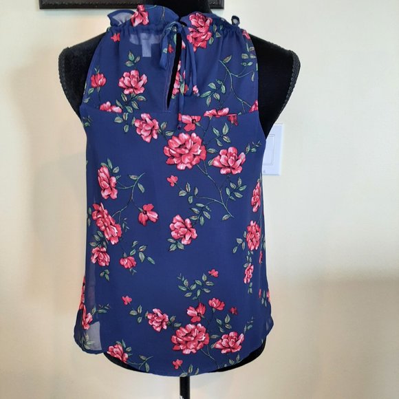 EUC!!! Gorgeous Monteau Navy & Rose Halter Tank - Picture 6 of 8
